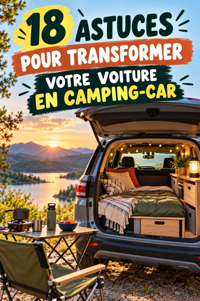 Une voiture aménagée pour le camping avec des accessoires pratiques