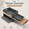 Aménagement pratique d'un véhicule Nissan Townstar pour le camping, avec rangement et accessoires