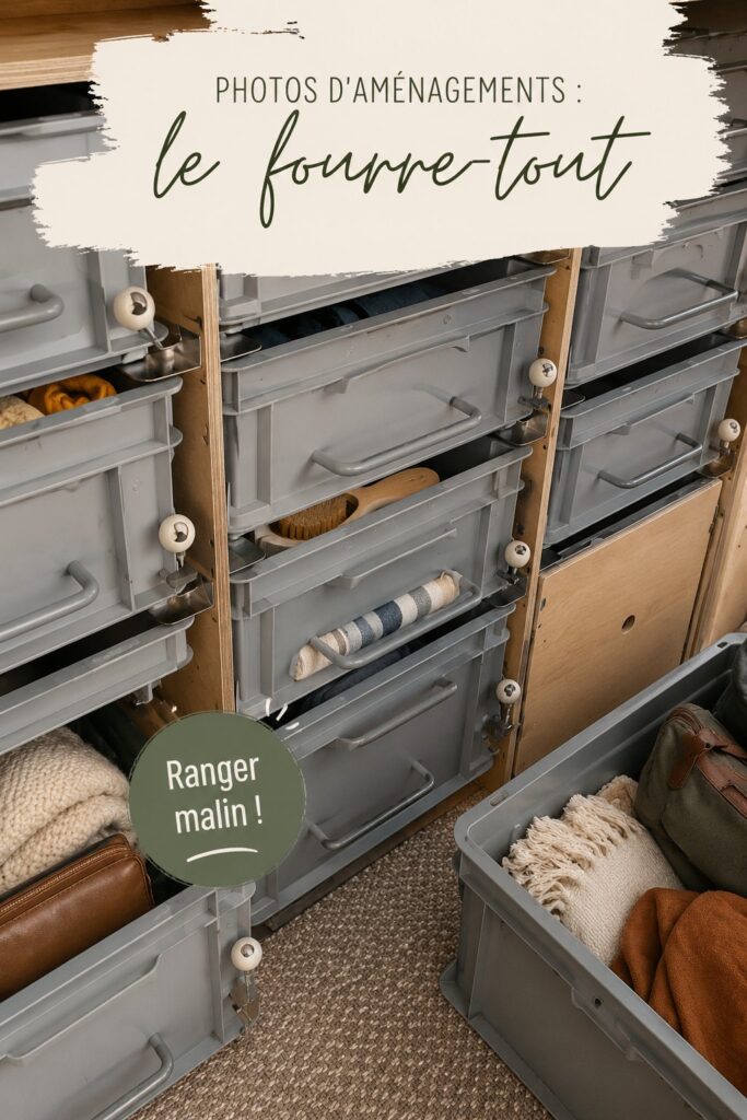 Aménagement d'un fourre-tout bien organisé avec des accessoires pratiques.