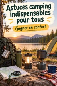 Femme organisant son matériel de camping avec des accessoires pratiques.