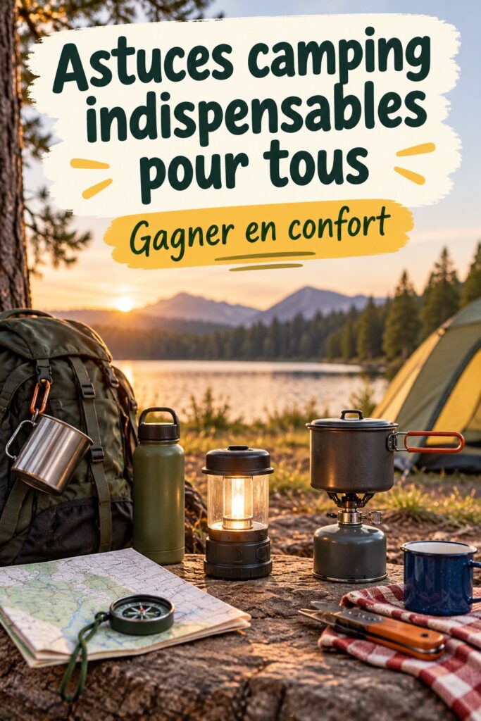 Femme organisant son matériel de camping avec des accessoires pratiques.