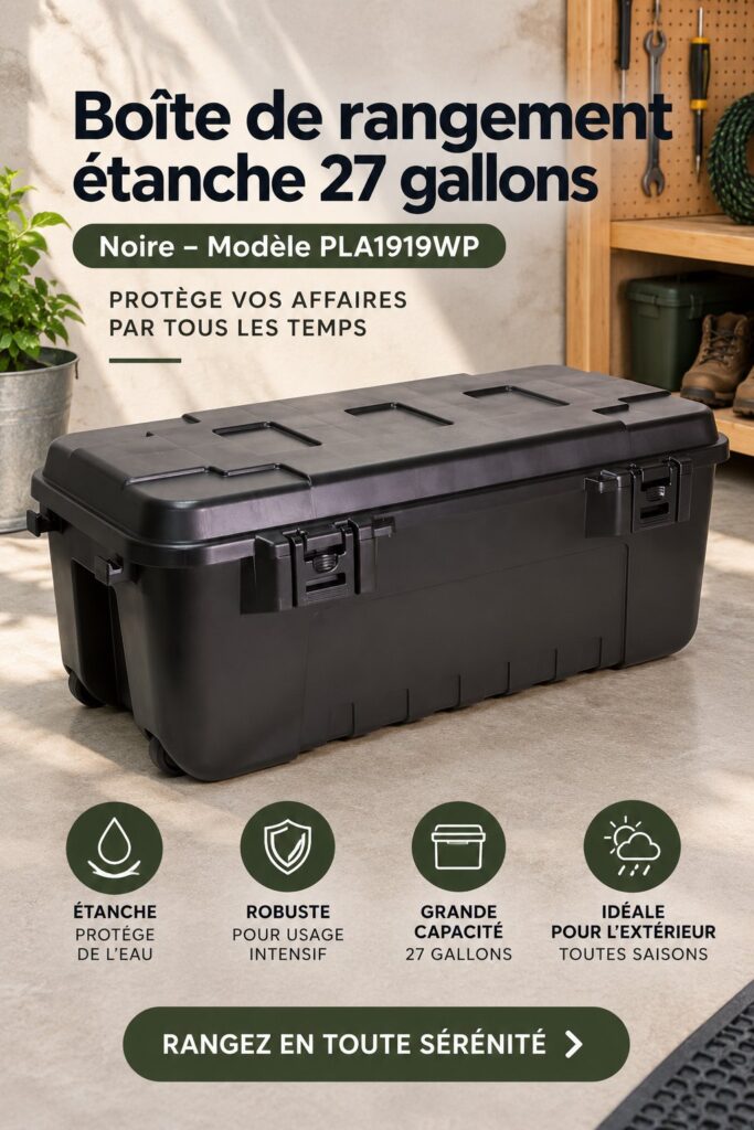 Boîte de rangement étanche Plano en noir, idéale pour l'organisation.