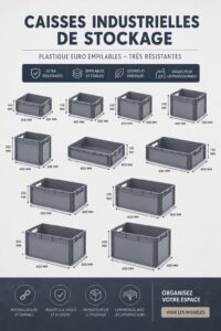 Caisses de rangement robustes en plastique grises dans un espace organisé