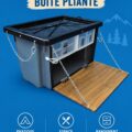 Une cuisine de camping organisée avec un réchaud et des ustensiles