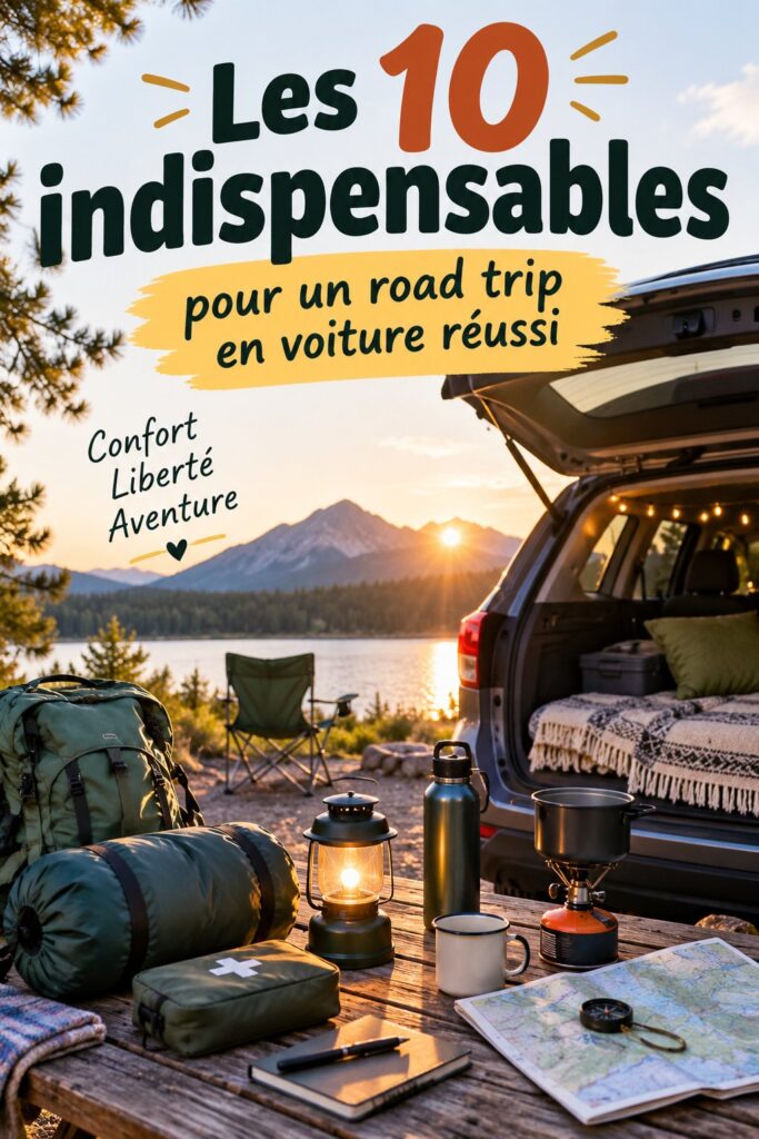Image d'un camping en voiture avec des équipements de camping bien organisés