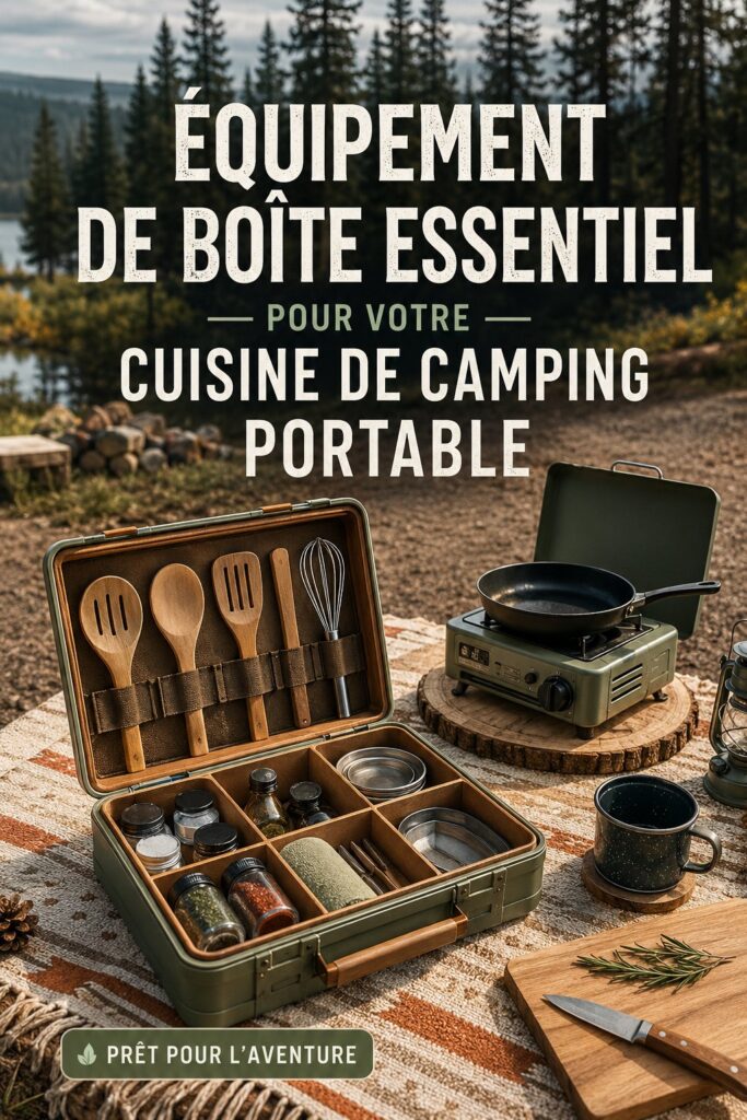 Une cuisine de camping bien équipée avec des ustensiles pratiques