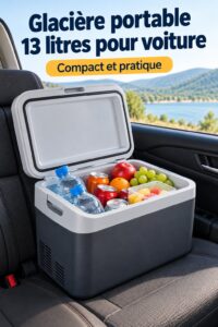 Glacière portable de couleur noir et gris, prête pour une escapade en plein air.