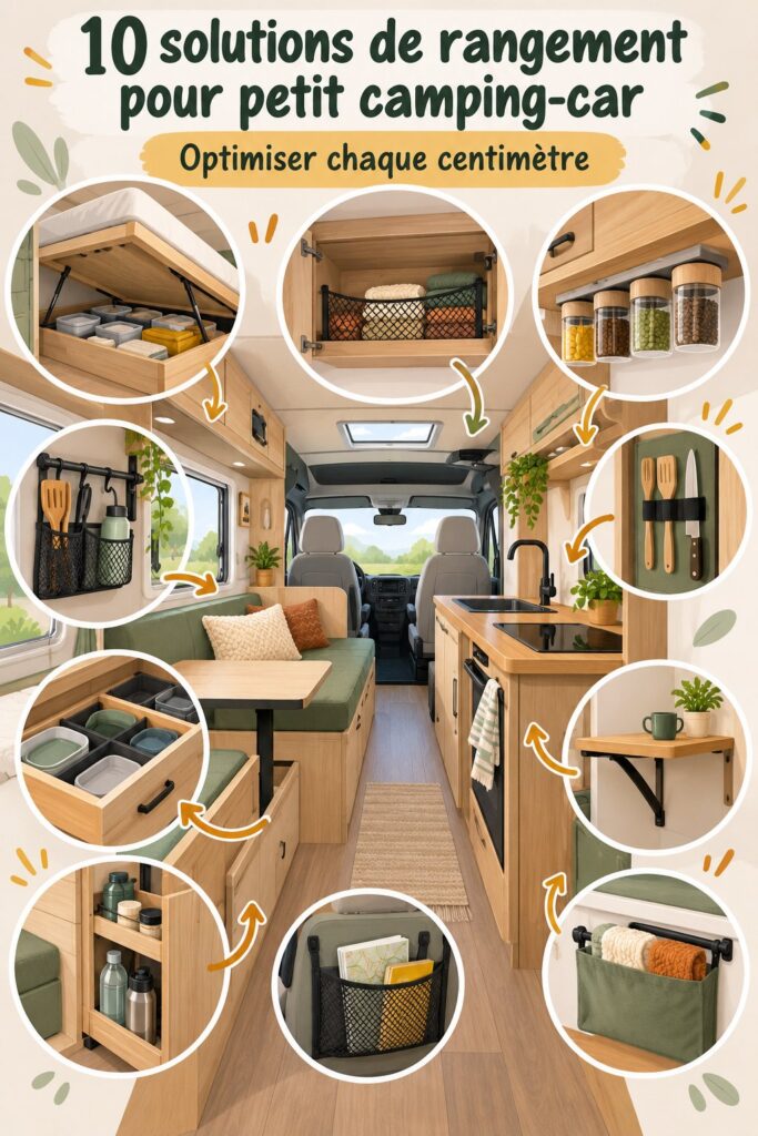 Idées de rangement pratique pour camping-car optimisant l'espace.