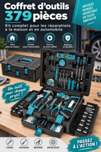 Kit d'outils complet pour la maison et la voiture, avec divers outils utilisés pour le bricolage.