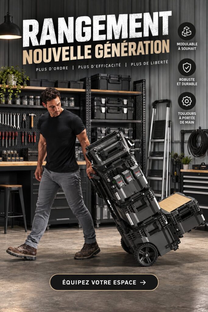 Espace de rangement organisé avec des accessoires FLEX dans un salon moderne.