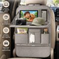Organisateur de siège arrière de voiture gris avec un support pour tablette