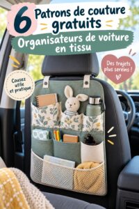 Organisateur de voiture en tissu fait maison, présenté dans une voiture propre et rangée.