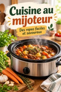 Un slow cooker sur une cuisine bien organisée, prêt à préparer un repas délicieux.