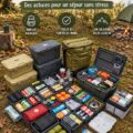 Image de matériel de camping bien rangé et organisé dans une tente