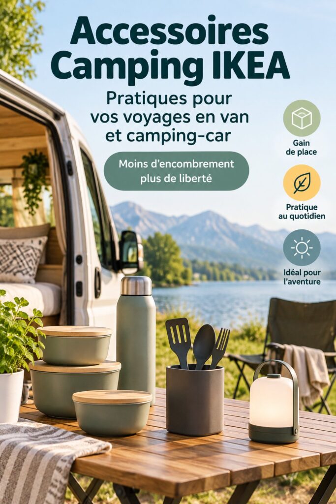 Accessoires de rangement pratiques pour camping-car sur une table.
