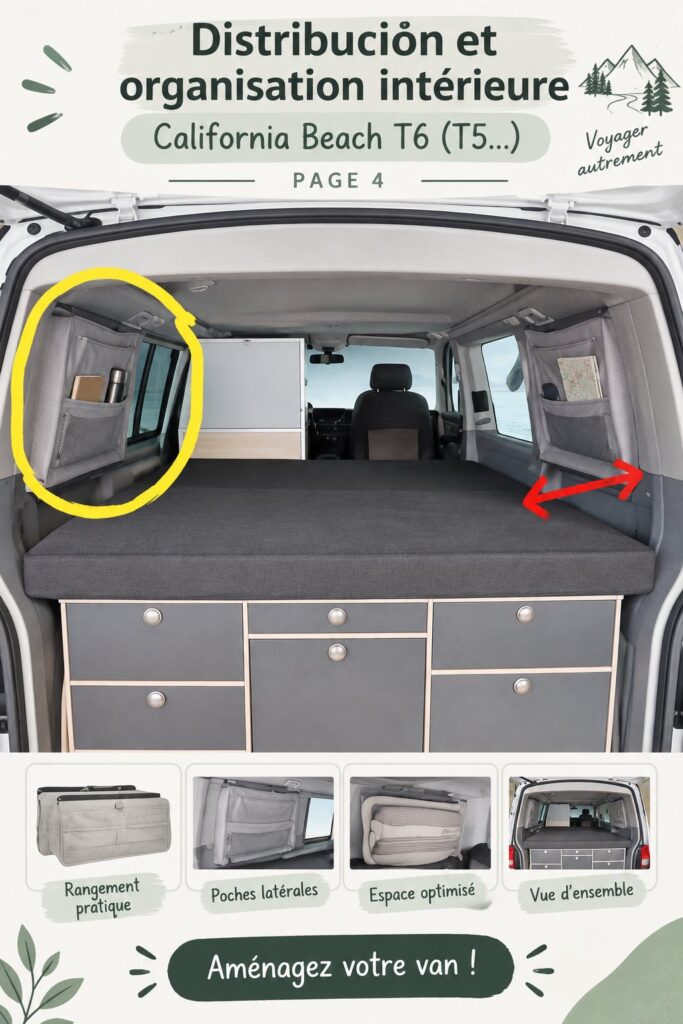 Intérieur d'un California Beach T6 optimisé pour le rangement