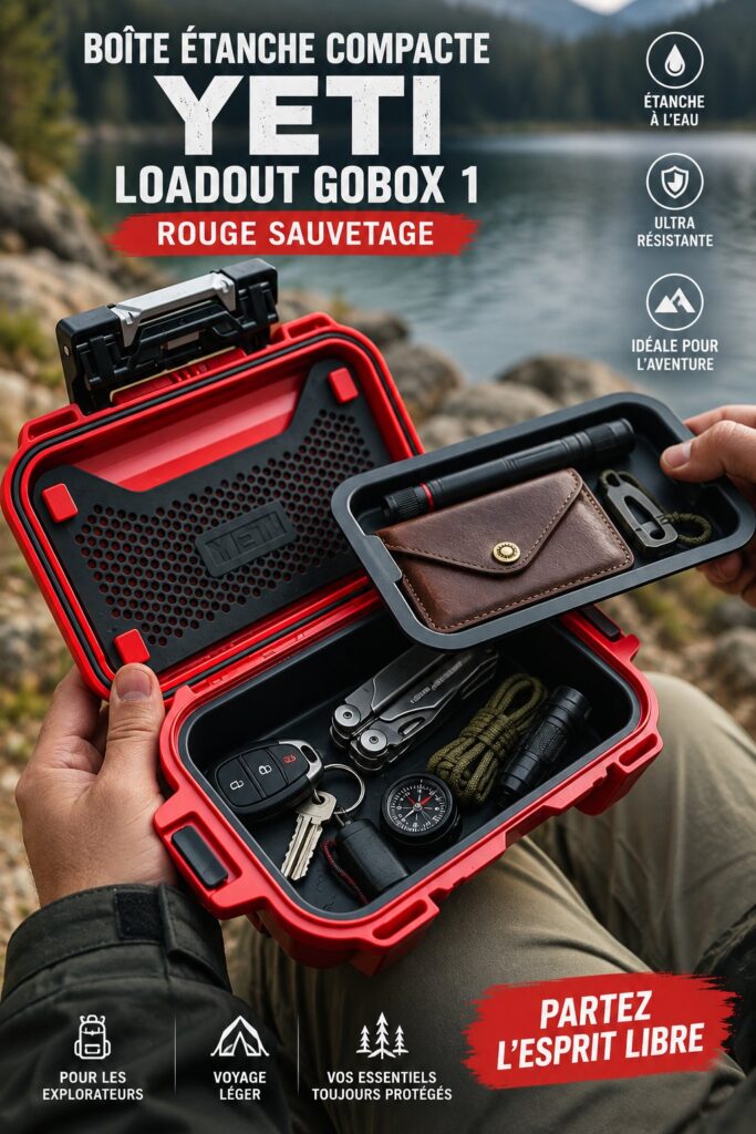 YETI LoadOut GoBox en rouge, idéale pour le rangement et les activités en extérieur