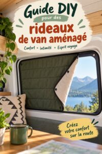 Un camping-car avec des rideaux en tissu coloré, apportant confort et intimité.