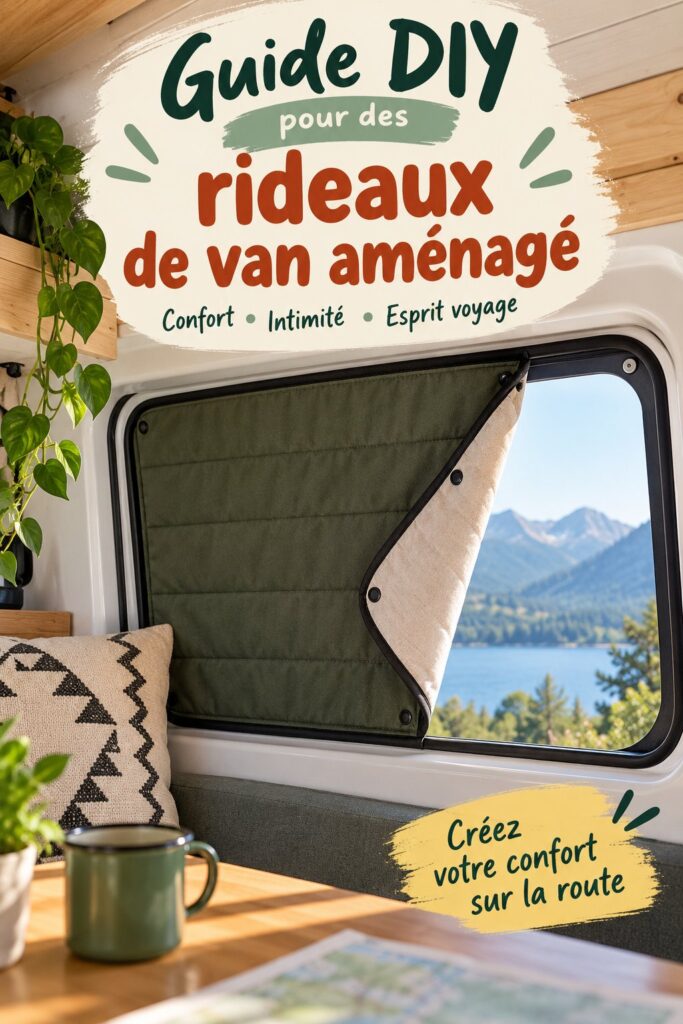 Un camping-car avec des rideaux en tissu coloré, apportant confort et intimité.