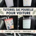 Un sac à déchets DIY accroché dans une voiture, pour un rangement pratique.