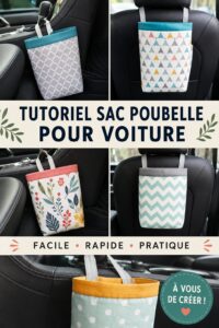 Un sac à déchets DIY accroché dans une voiture, pour un rangement pratique.