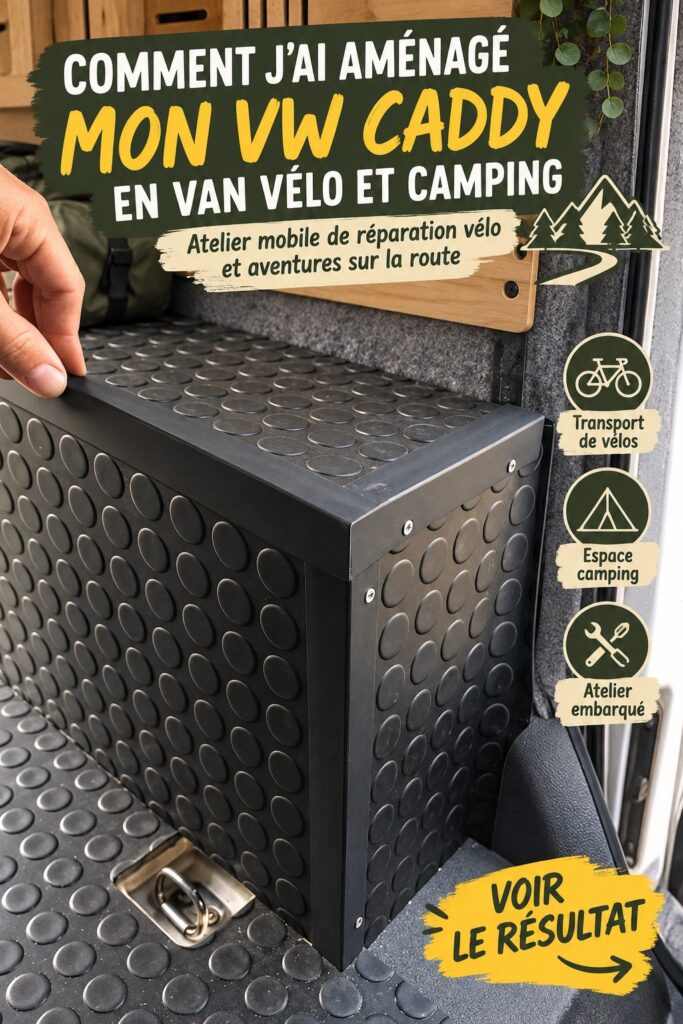 VW Caddy aménagé en van à vélo avec équipements bien rangés