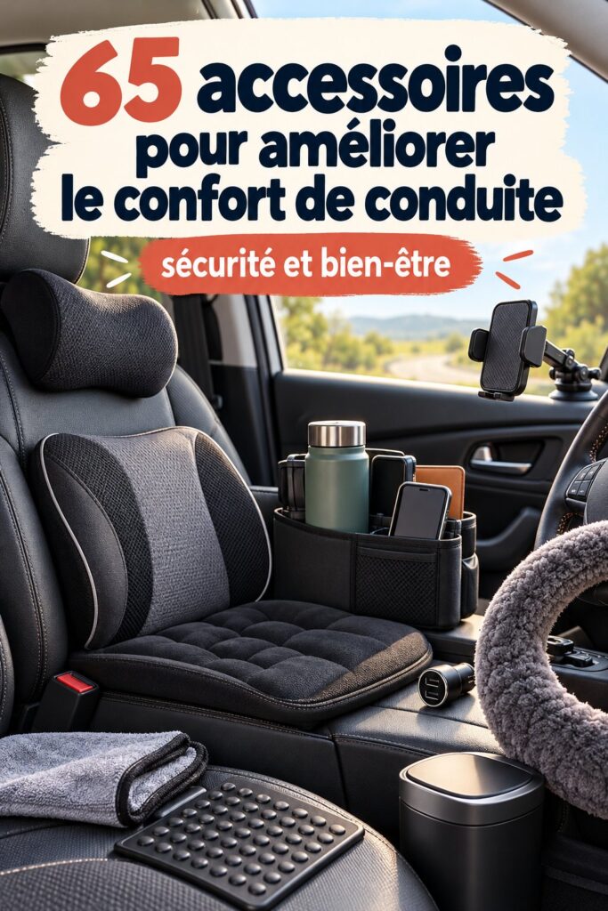 Intérieur d'une voiture bien organisé avec des accessoires pratiques pour améliorer le confort de conduite.