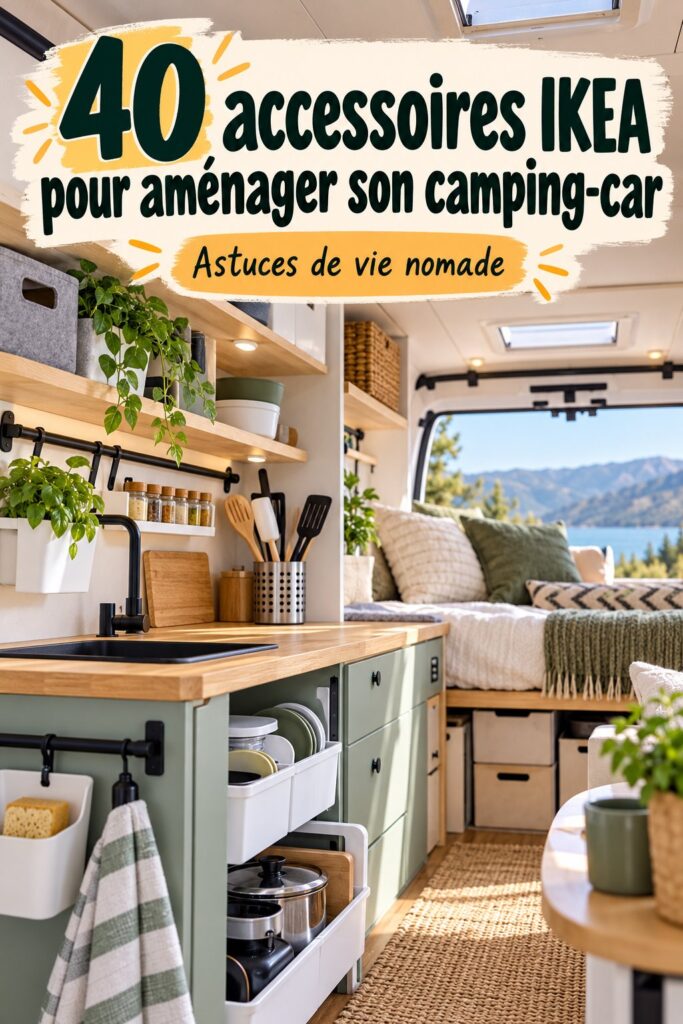 Aménagement d'un camping-car avec des accessoires IKEA, mettant en valeur la fonctionnalité et le style.