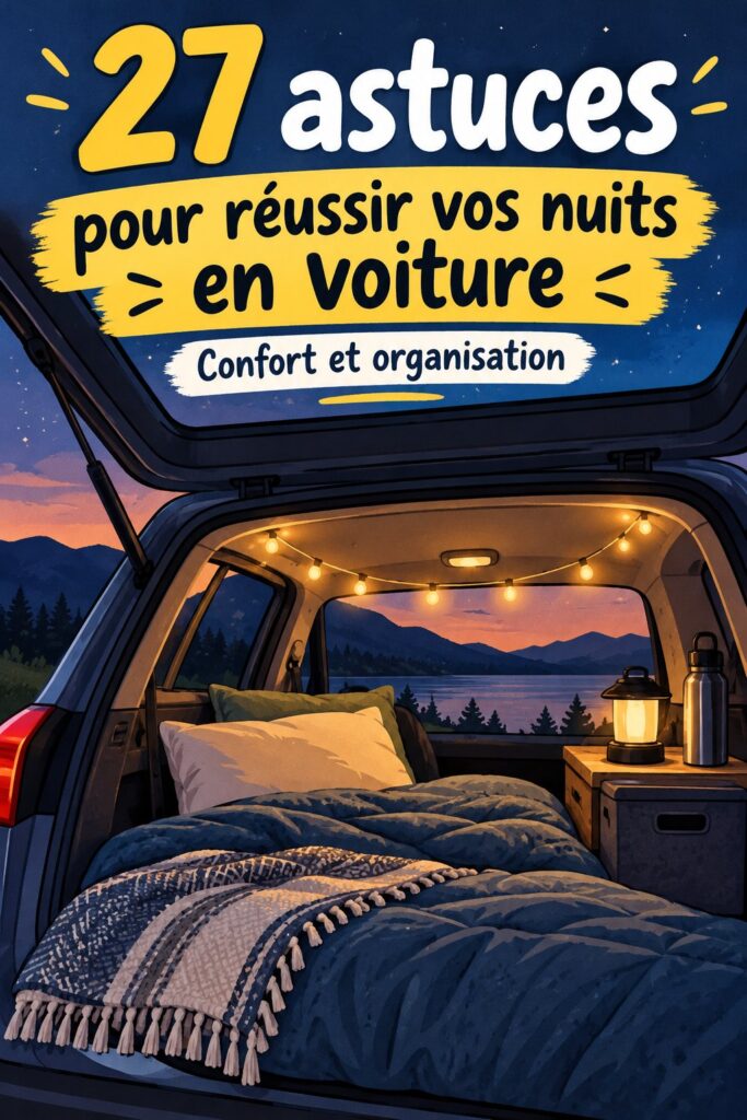Astuces de camping dans une voiture avec des équipements organisés