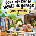 Vente de garage avec des objets bien exposés et de clients intéressés