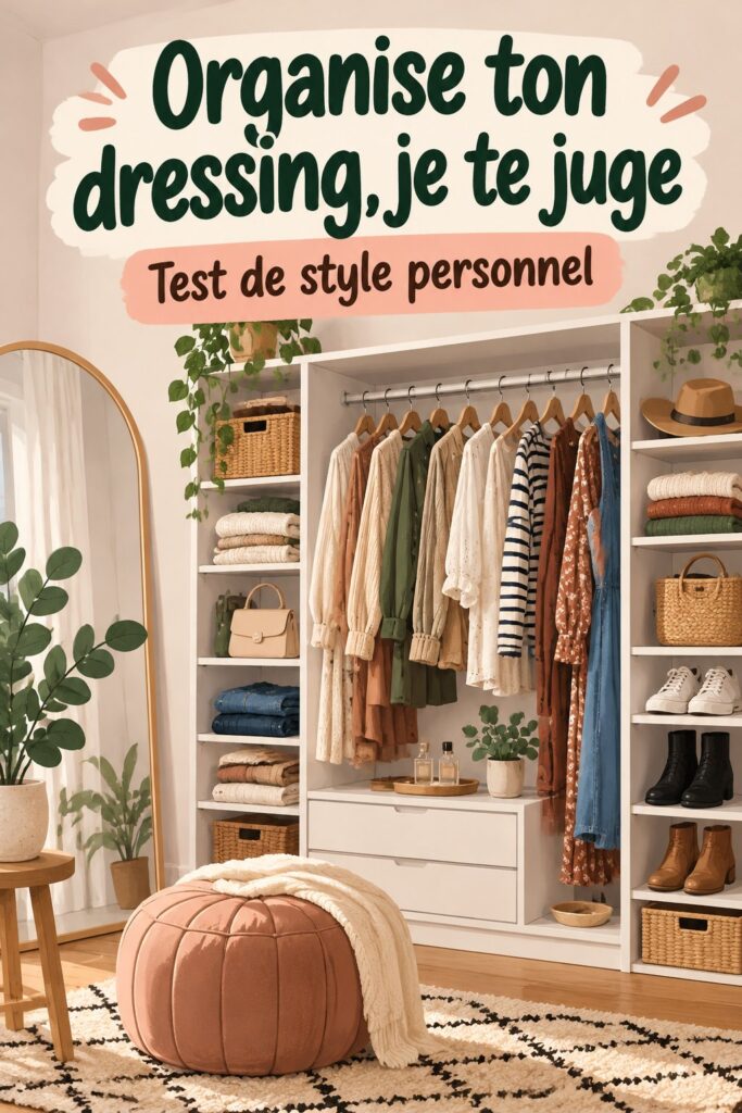 Dressing élégant avec des vêtements soigneusement organisés et des accessoires de rangement