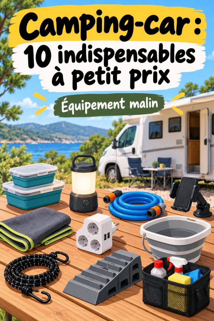 Accessoires de camping économiques exposés sur une table.
