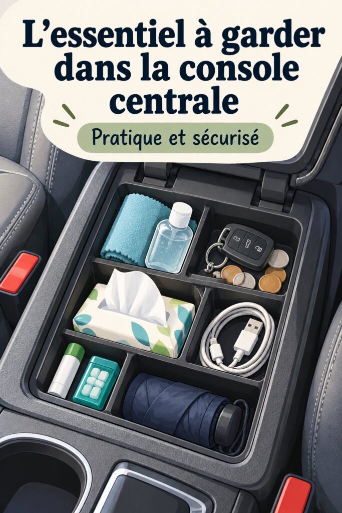 Console de voiture organisée avec des accessoires pratiques pour le rangement.
