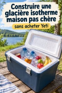 Glacière isotherme maison, construite en matériaux simples et économiques, sur un fond de nature