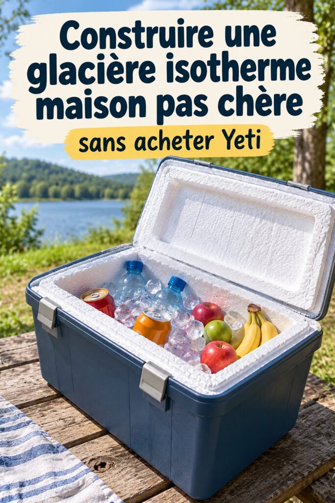 Glacière isotherme maison, construite en matériaux simples et économiques, sur un fond de nature