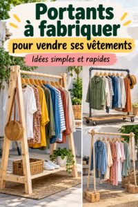 Porte-vêtements DIY en bois dans une vente de garage