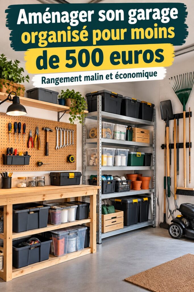 Garage bien organisé avec des rangements pratiques et esthétiques.