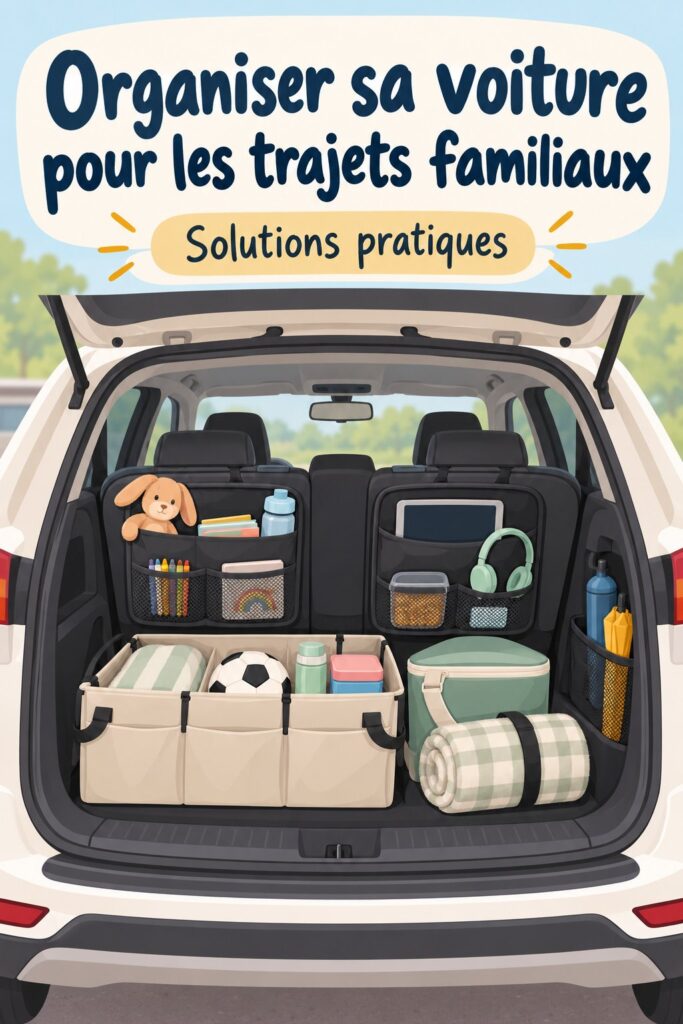 Une voiture bien rangée avec des organisateurs fonctionnels pour la famille.