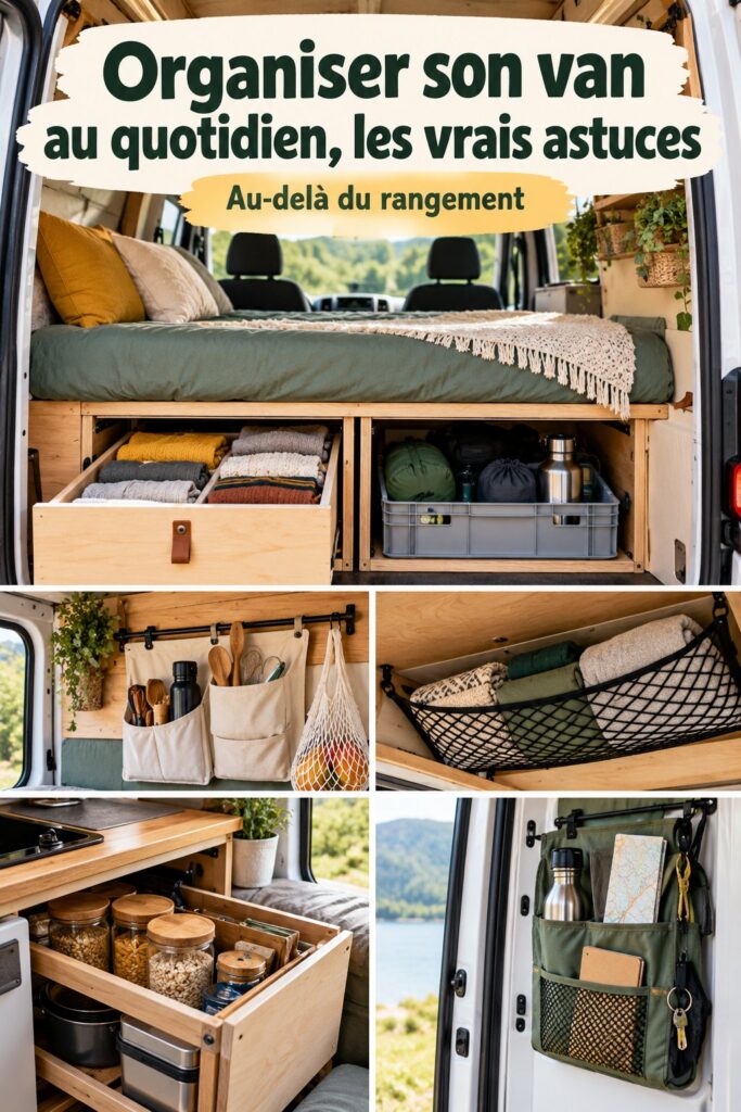 Van organisé avec des astuces de rangement pratique