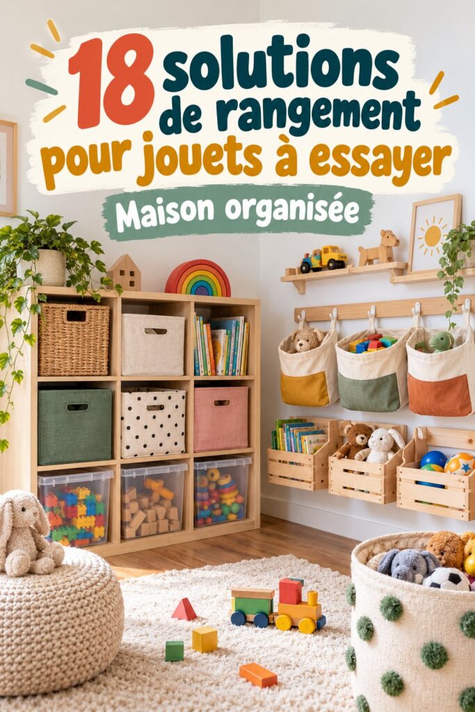 Un salon organisé avec des solutions de rangement pour jouets attrayantes et fonctionnelles.