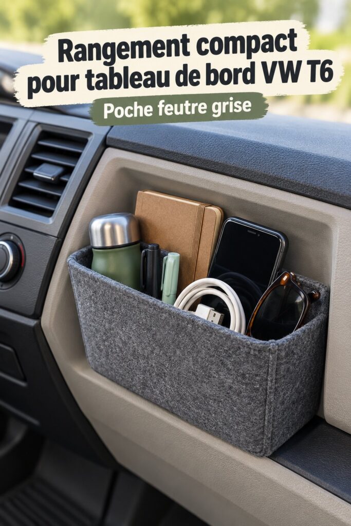 Rangement compact et organisé du tableau de bord d'une VW T6