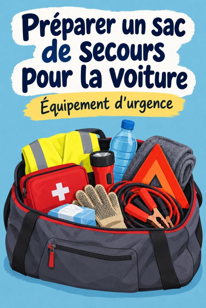 Sac de voiture d'urgence préparé avec essentiels pratiques pour les femmes