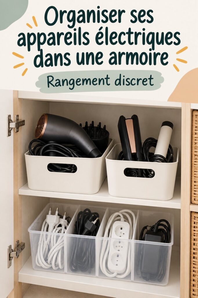 Station de chargement organisée pour appareils électroniques, intégrée dans un meuble moderne.