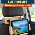 Un support de tablette en bois personnalisé installé dans un salon lumineux.