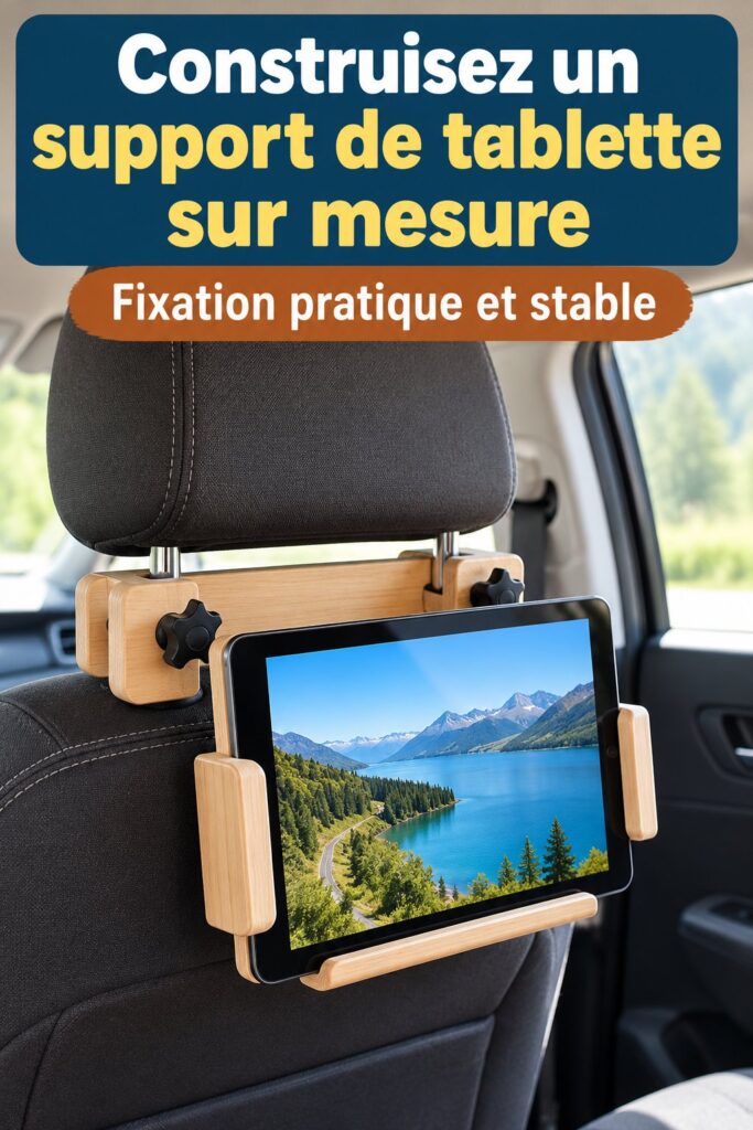Un support de tablette en bois personnalisé installé dans un salon lumineux.